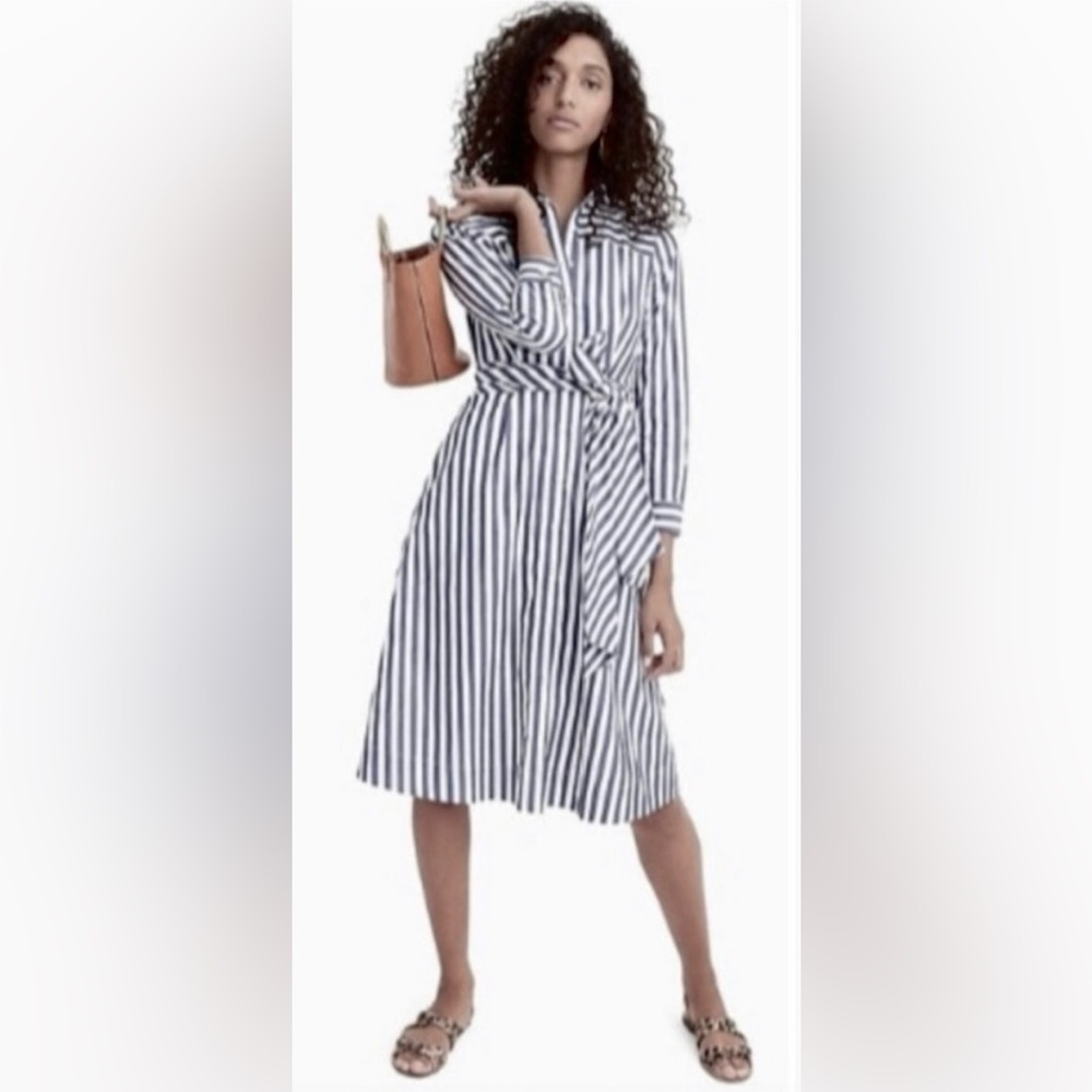 J Crew Black and White Striped Shirt Dress, Size 12